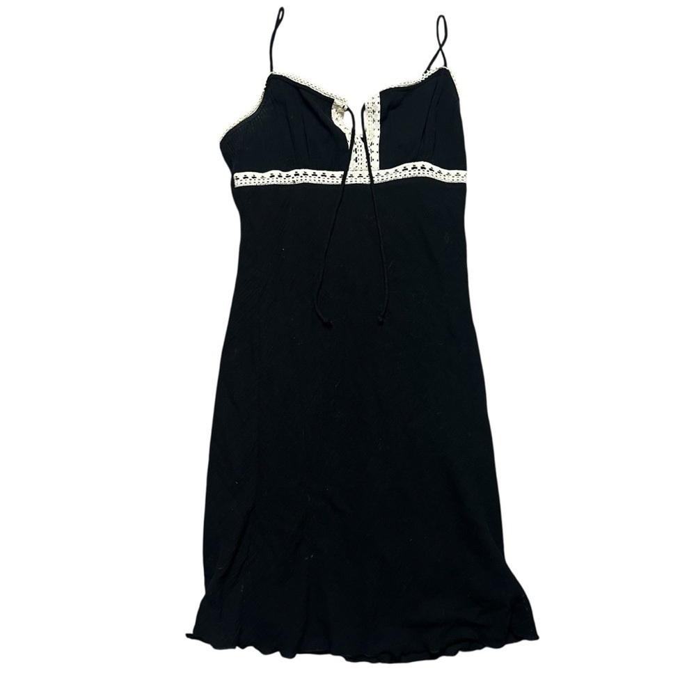 Y2K Z Of Us NYC Crochet Tie Front Lettuce Hem Above Knee Black Dress